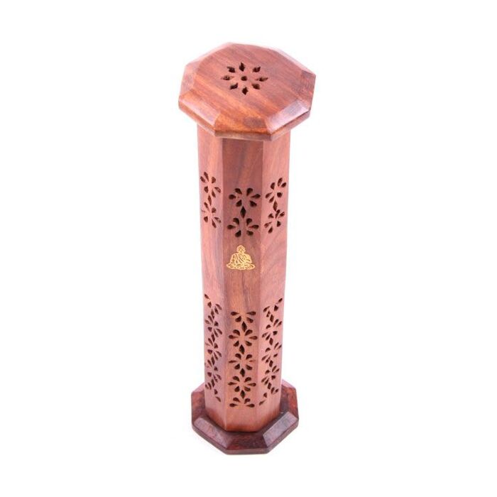 Puckator Sheesham Wood Ashcatcher Incense Tower Burner with Buddha Inlay